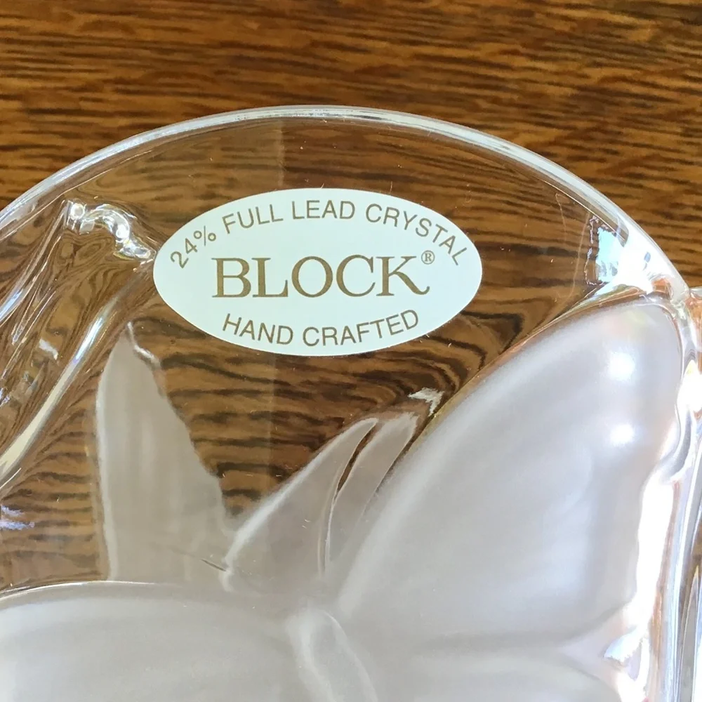New Block Crystal Vase Butterfly Flowers Glass Hand Crafted Poland